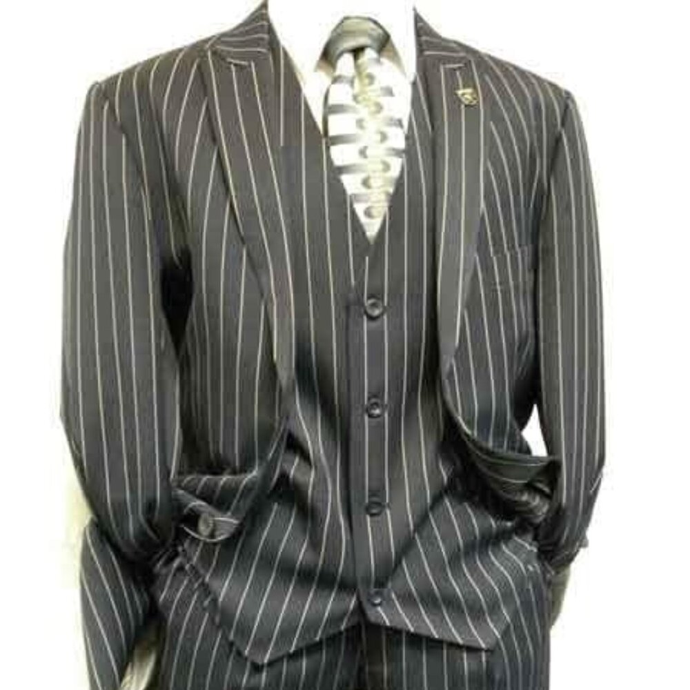 1920 Blazer - Mens Black and White Pinstripe Blazer - Black and White Striped   Jacket main image 0